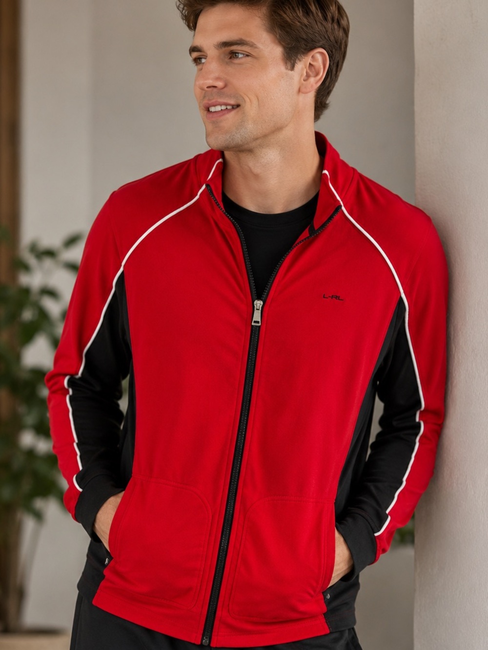 L.R.L. Ralph Lauren Red & Black Zip-Up Track Jacket